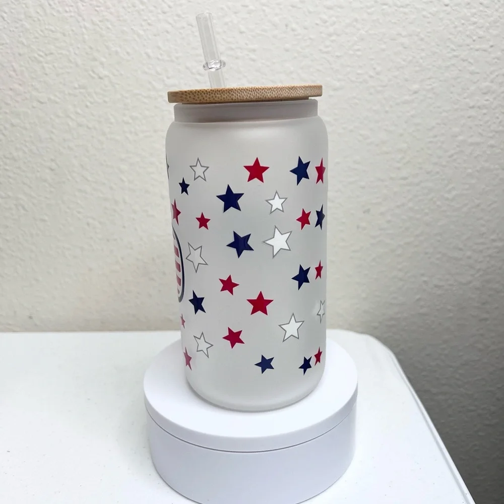 4 America Sunglasses and Stars Handmade Libbey Glass Cups - Picture 3 of 5